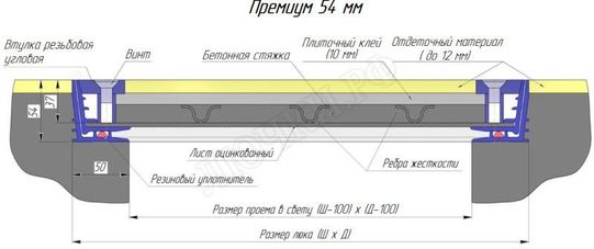 Напольный люк Премиум 54 мм 400*800 Напольный люк Премиум 54 мм 400*800